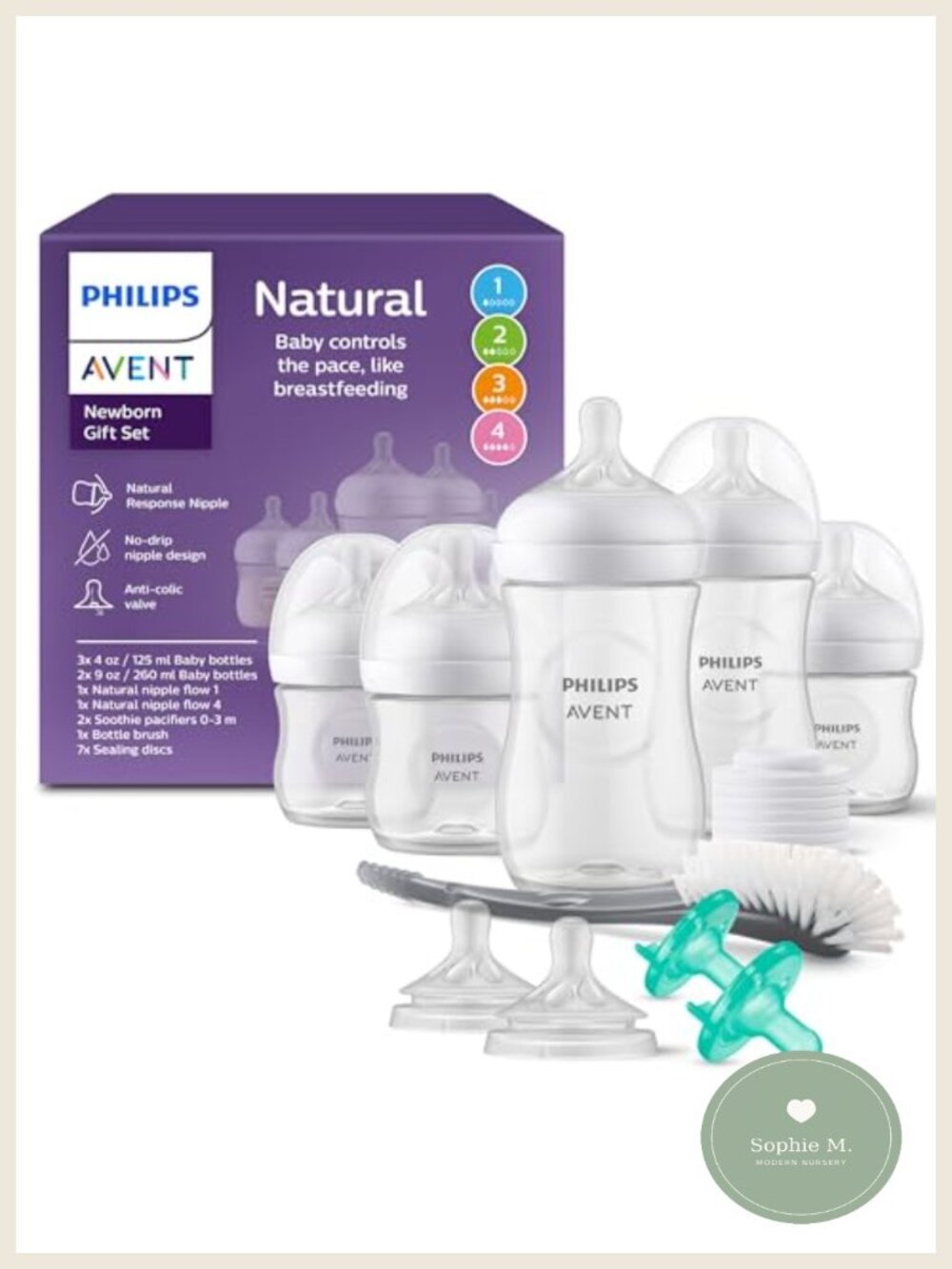 Natural Response Baby Bottle Gift Set with Soothie Pacifiers, Anti-Colic Nipples